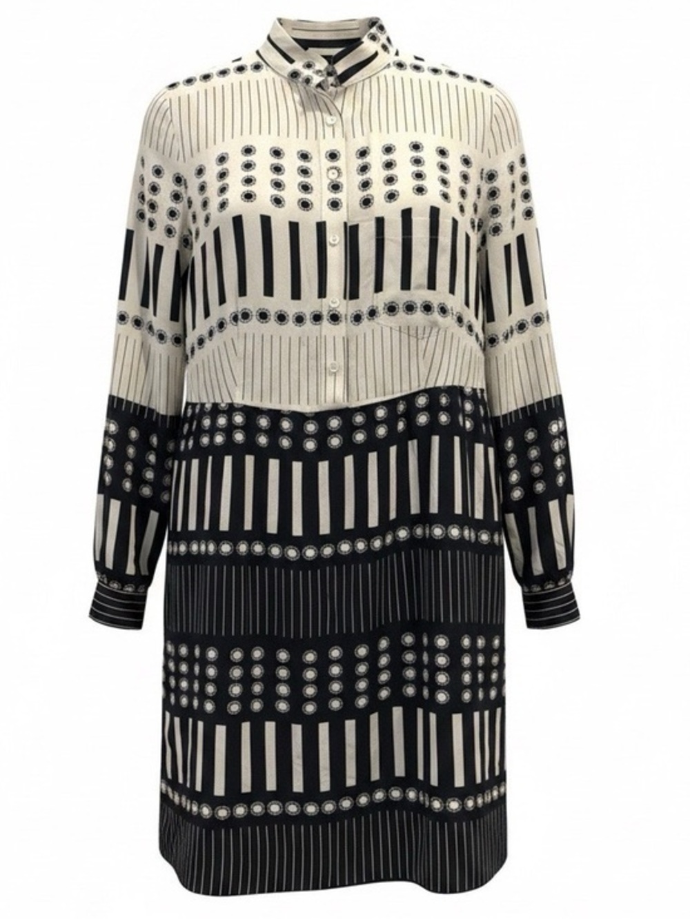 STEVEN ALAN Cream & Navy Silk shirt dress, Size 2.